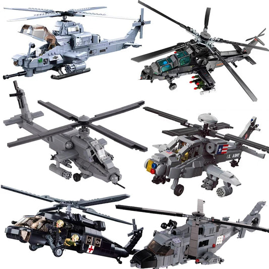 Premium Military Helicopter Building Block Set Apache AH 64 Gunship Compatible With Lego For Boys - ToylandEU