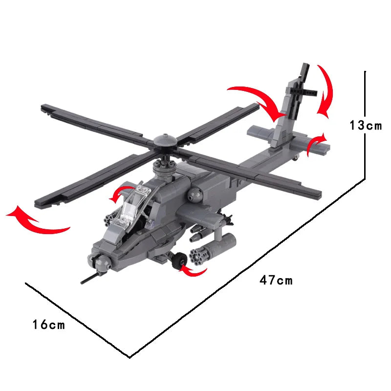 Premium Military Helicopter Building Block Set Apache AH 64 Gunship Compatible With Lego For Boys - ToylandEU