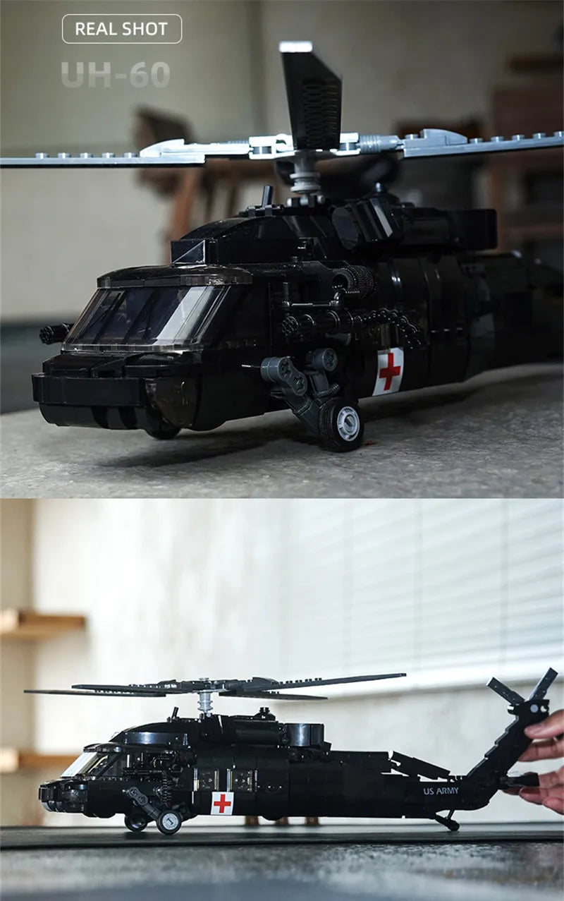 Premium Military UH60L Black Medical Rescue Helicopter Model Building Blocks 692Pcs Educational Toys For Kids - ToylandEU