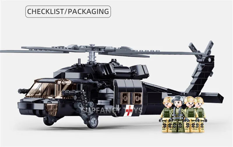 Premium Military UH60L Black Medical Rescue Helicopter Model Building Blocks 692Pcs Educational Toys For Kids - ToylandEU