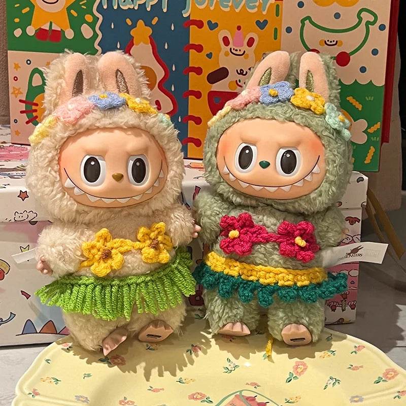 Premium Mini Plush Doll Swimsuit Set Hawaiian Style Bikini and Grass Skirt for 15 to 17 Centimeter Labubu Dolls Labubu - ToylandEU