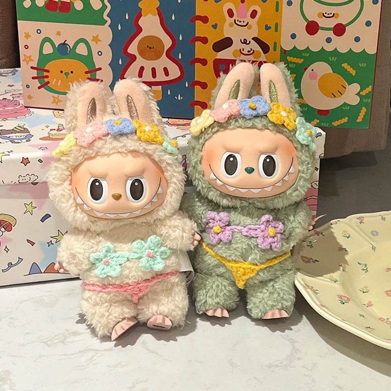 Premium Mini Plush Doll Swimsuit Set Hawaiian Style Bikini and Grass Skirt for 15 to 17 Centimeter Labubu Dolls Labubu - ToylandEU