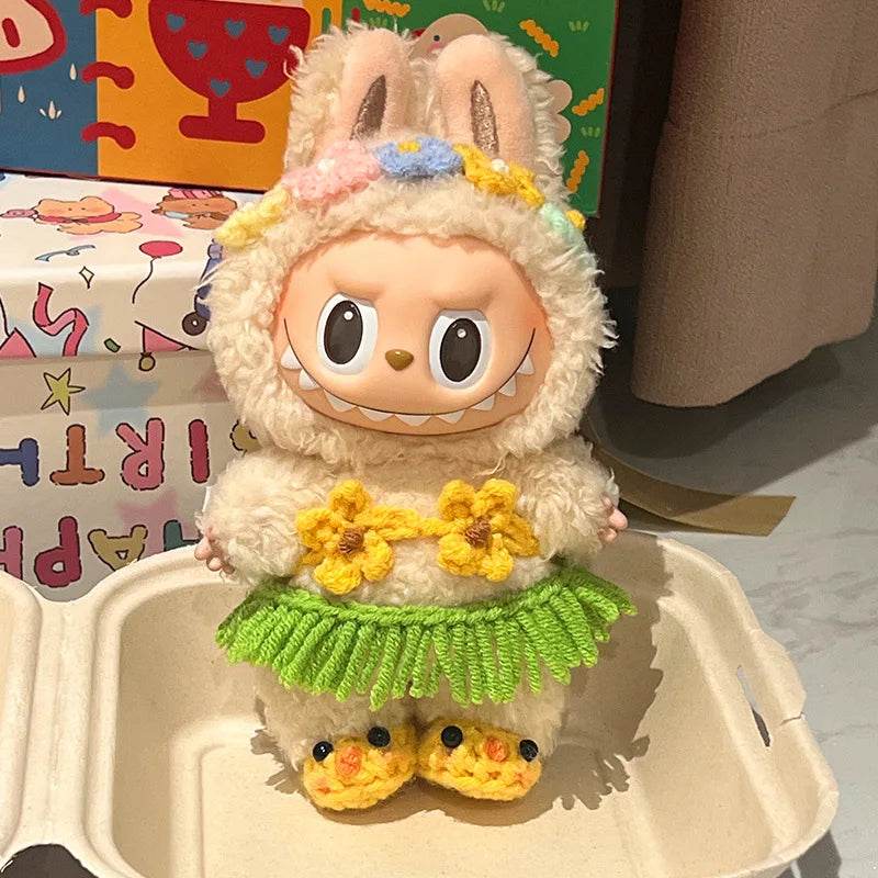 Premium Mini Plush Doll Swimsuit Set Hawaiian Style Bikini and Grass Skirt for 15 to 17 Centimeter Labubu Dolls Labubu - ToylandEU