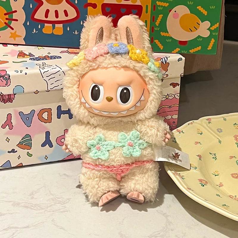 Premium Mini Plush Doll Swimsuit Set Hawaiian Style Bikini and Grass Skirt for 15 to 17 Centimeter Labubu Dolls Labubu - ToylandEU