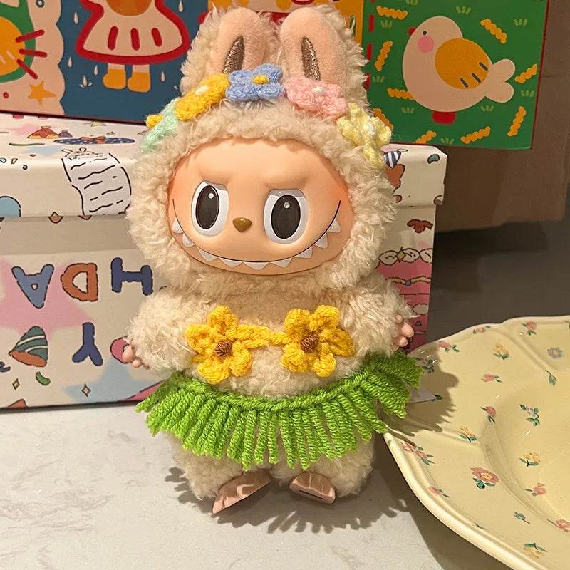 Premium Mini Plush Doll Swimsuit Set Hawaiian Style Bikini and Grass Skirt for 15 to 17 Centimeter Labubu Dolls Labubu - ToylandEU