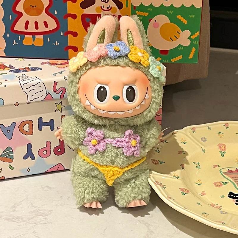 Premium Mini Plush Doll Swimsuit Set Hawaiian Style Bikini and Grass Skirt for 15 to 17 Centimeter Labubu Dolls Labubu - ToylandEU