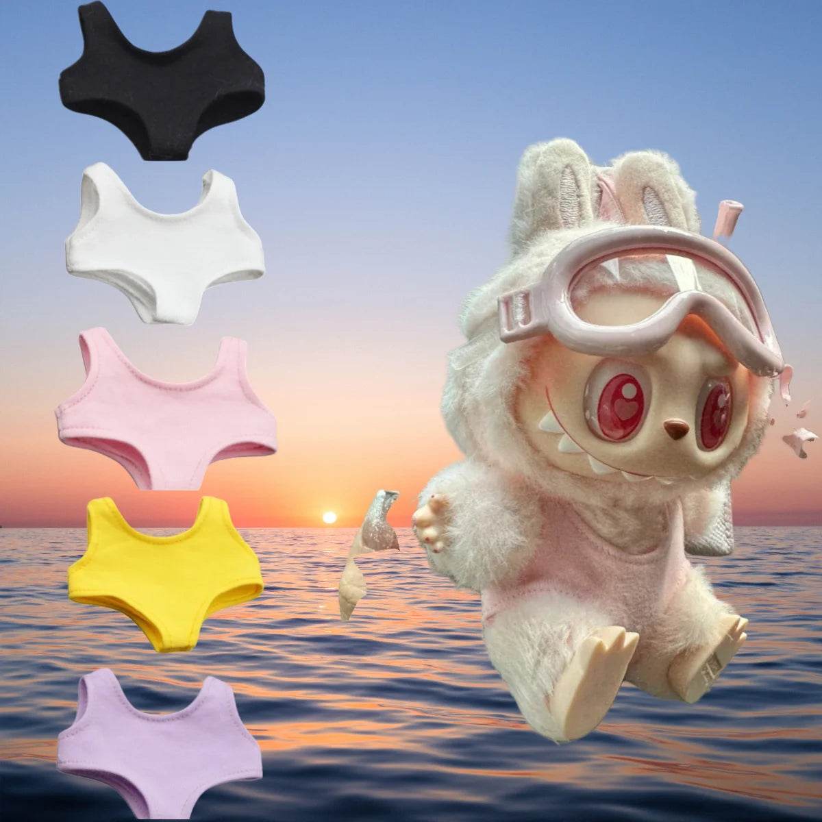 Premium Mini Swimwear Outfit Set with Stylish Accessories for Labubu 15cm to 17cm Dolls - ToylandEU