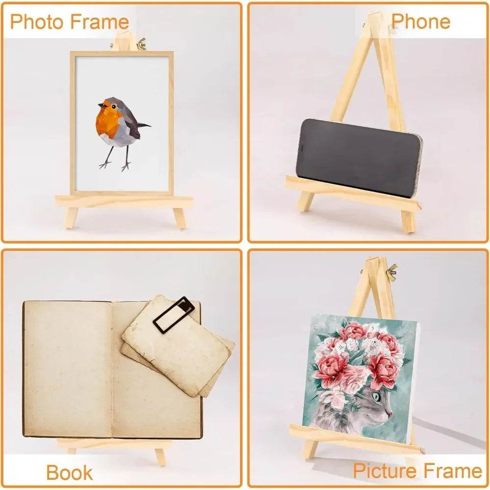Premium Mini Wooden Easels Set of Four with Tripod Design for Artists and Craft Enthusiasts - ToylandEU