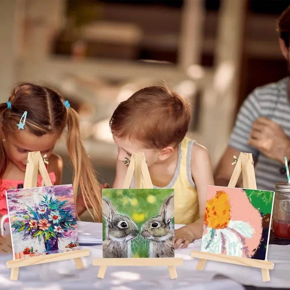 Premium Mini Wooden Easels Set of Four with Tripod Design for Artists and Craft Enthusiasts - ToylandEU