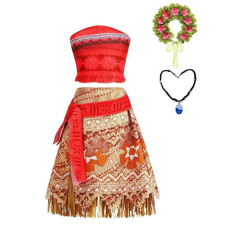 Premium Moana Dress For Girls With Necklace Flower Set - ToylandEU