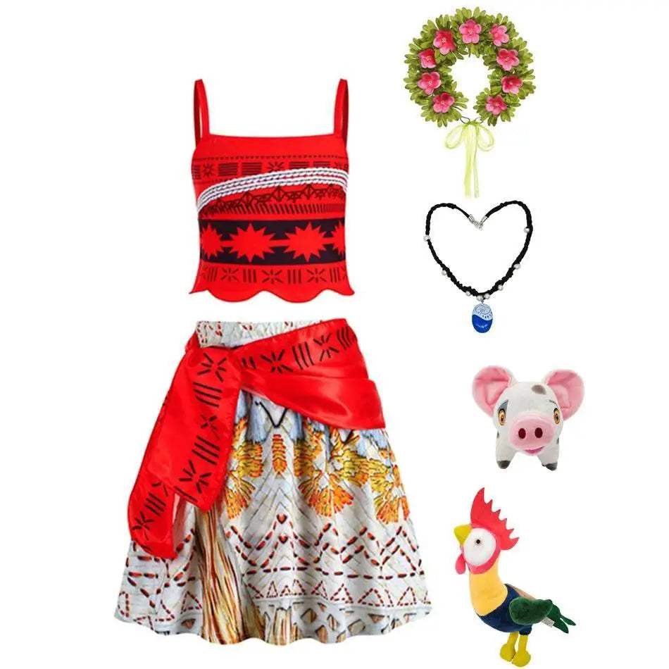 Premium Moana Dress For Girls With Necklace Flower Set - ToylandEU