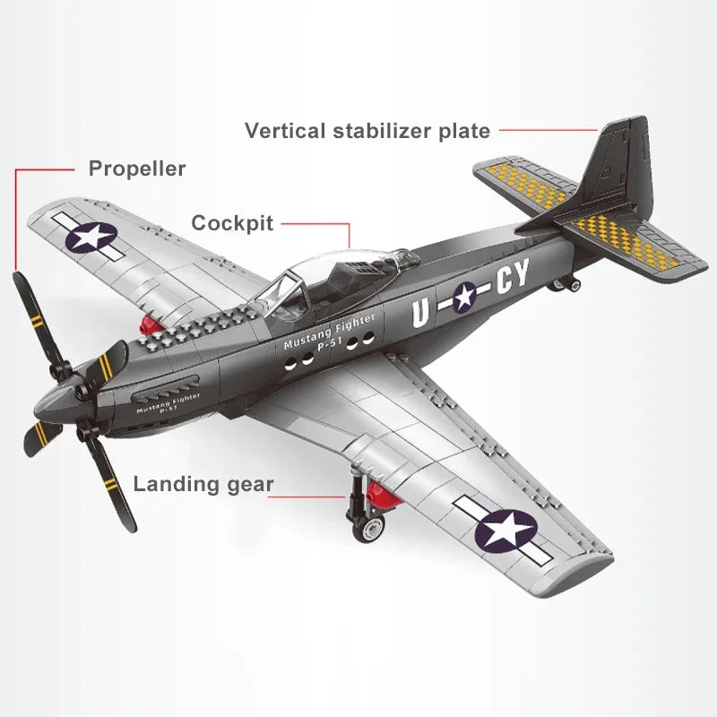 Premium Model Building Blocks P 51 Mustang Fighter Jets Self Locking Bricks Military Aircraft Ideal Gift for Adults - ToylandEU