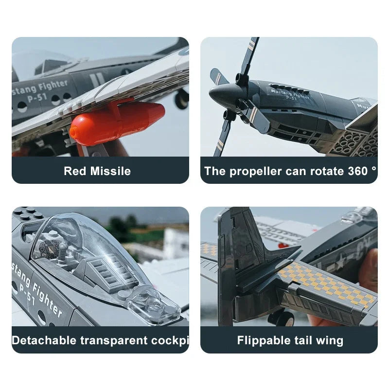 Premium Model Building Blocks P 51 Mustang Fighter Jets Self Locking Bricks Military Aircraft Ideal Gift for Adults - ToylandEU