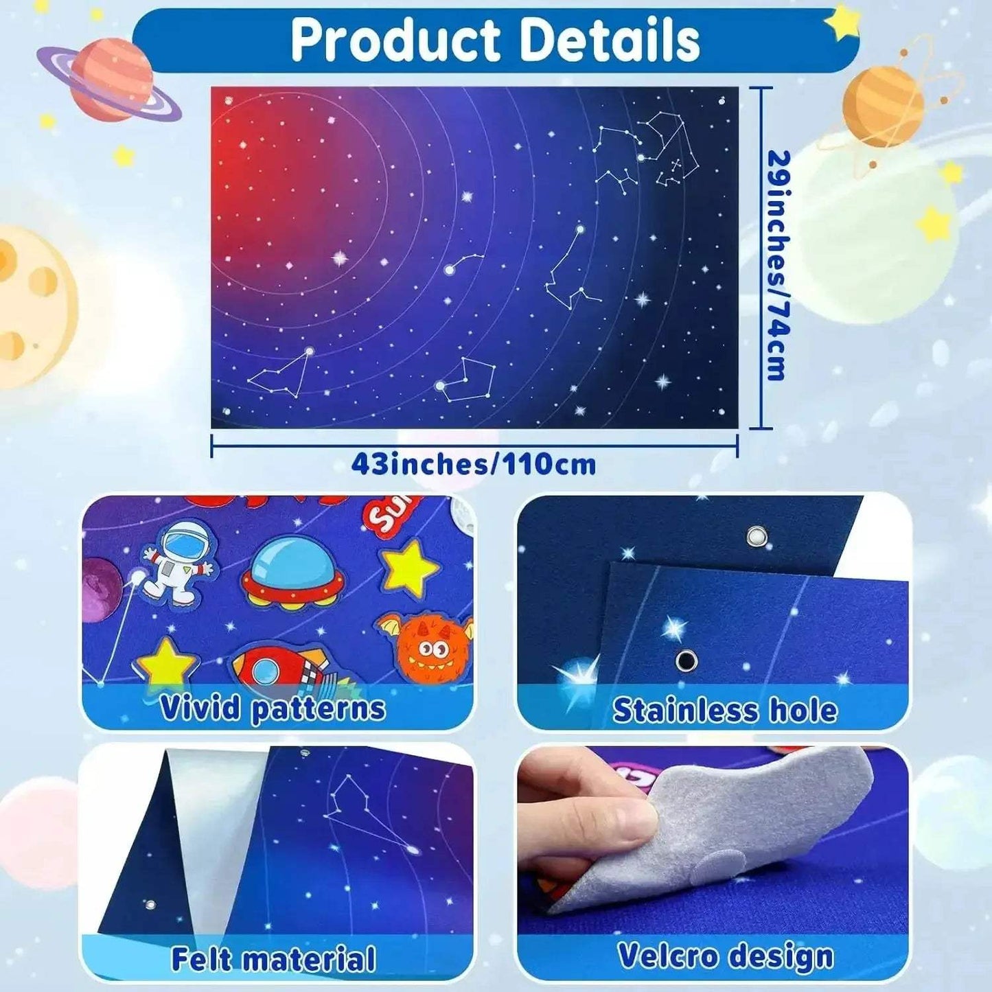 Premium Montessori Felt Board Kit Oversize Solar System With 41 Felt Figures 43x29 Inches - ToylandEU