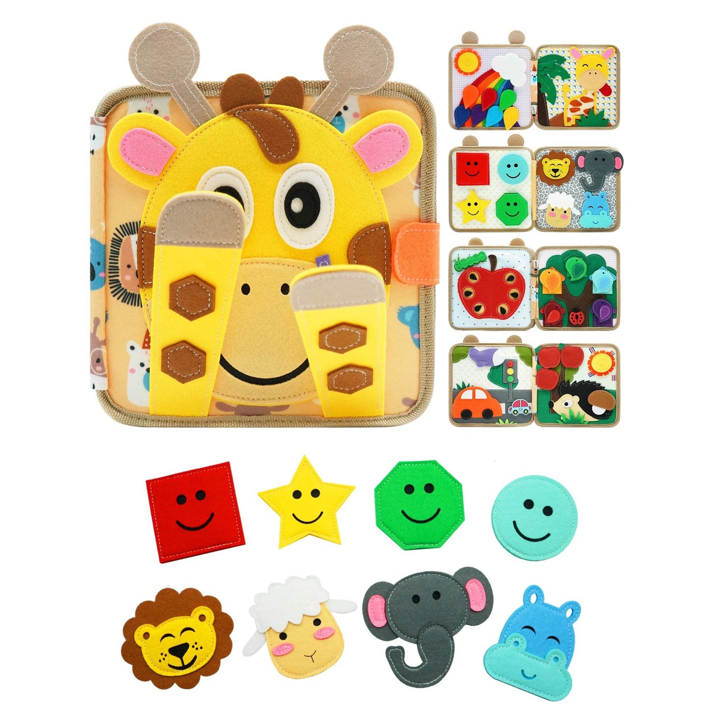 Premium Montessori Toy Giraffe Busy Board 3D Felt Book for Fine Motor Skills Development in Children Aged 3 to 6 - ToylandEU