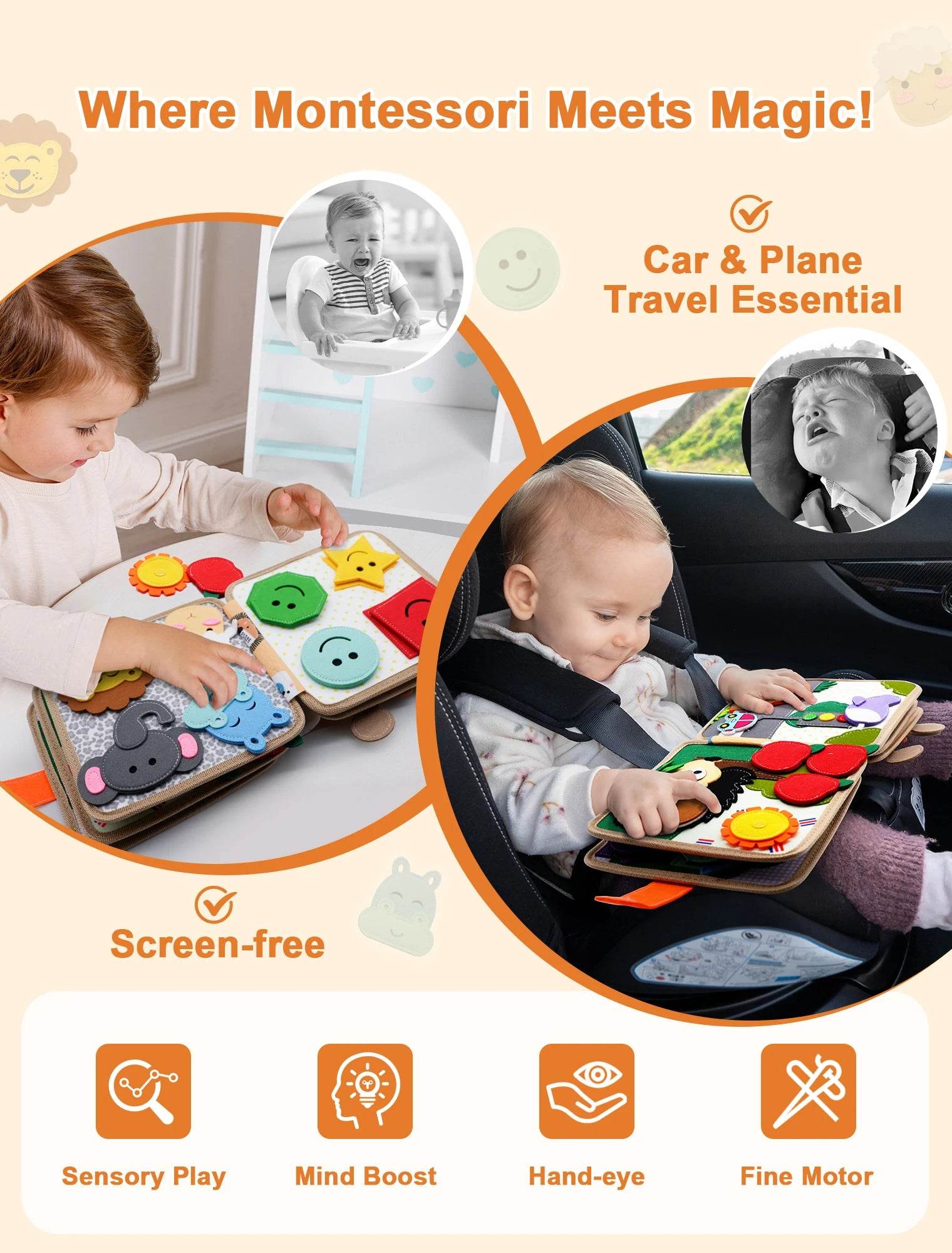 Premium Montessori Toy Giraffe Busy Board 3D Felt Book for Fine Motor Skills Development in Children Aged 3 to 6 - ToylandEU