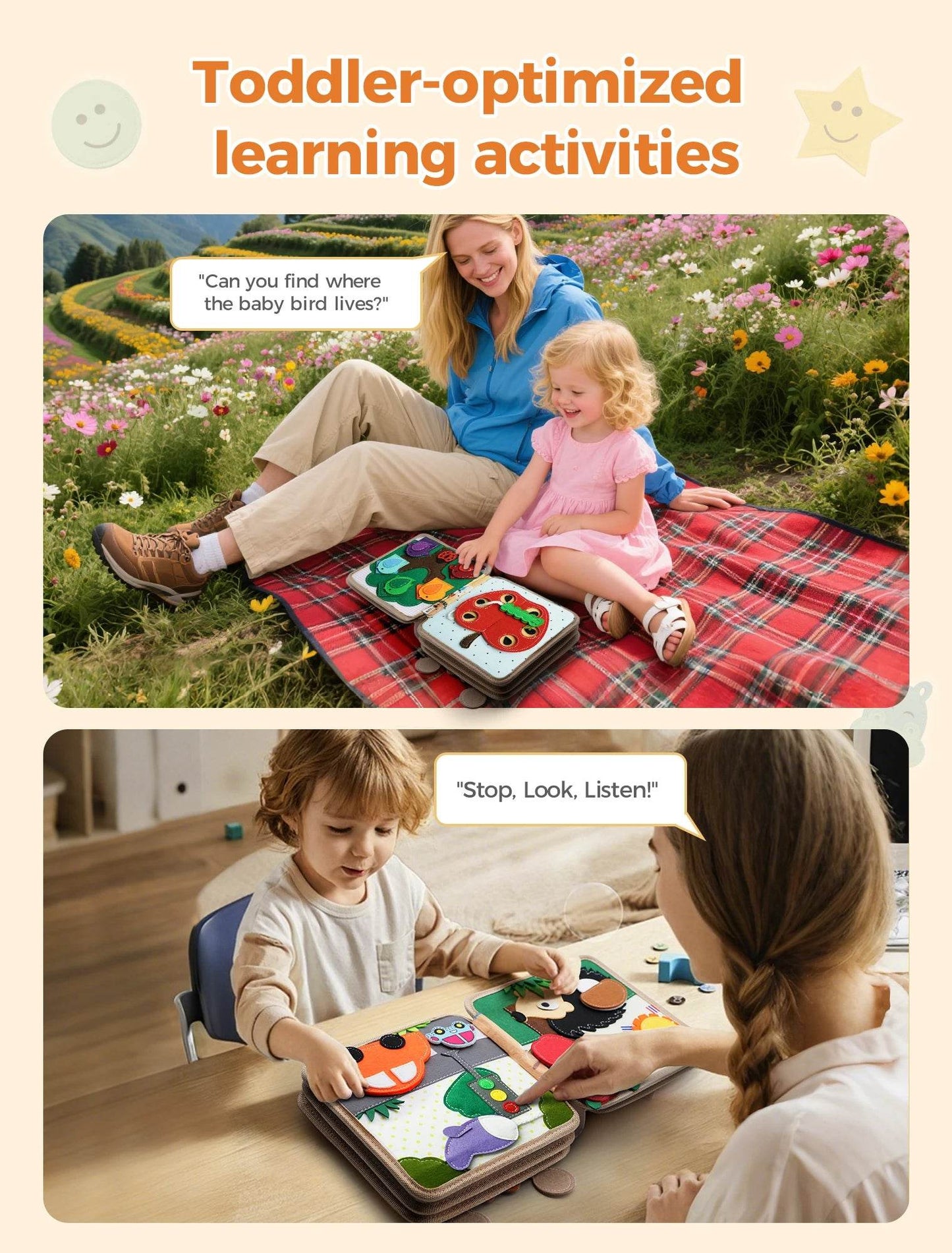 Premium Montessori Toy Giraffe Busy Board 3D Felt Book for Fine Motor Skills Development in Children Aged 3 to 6 - ToylandEU