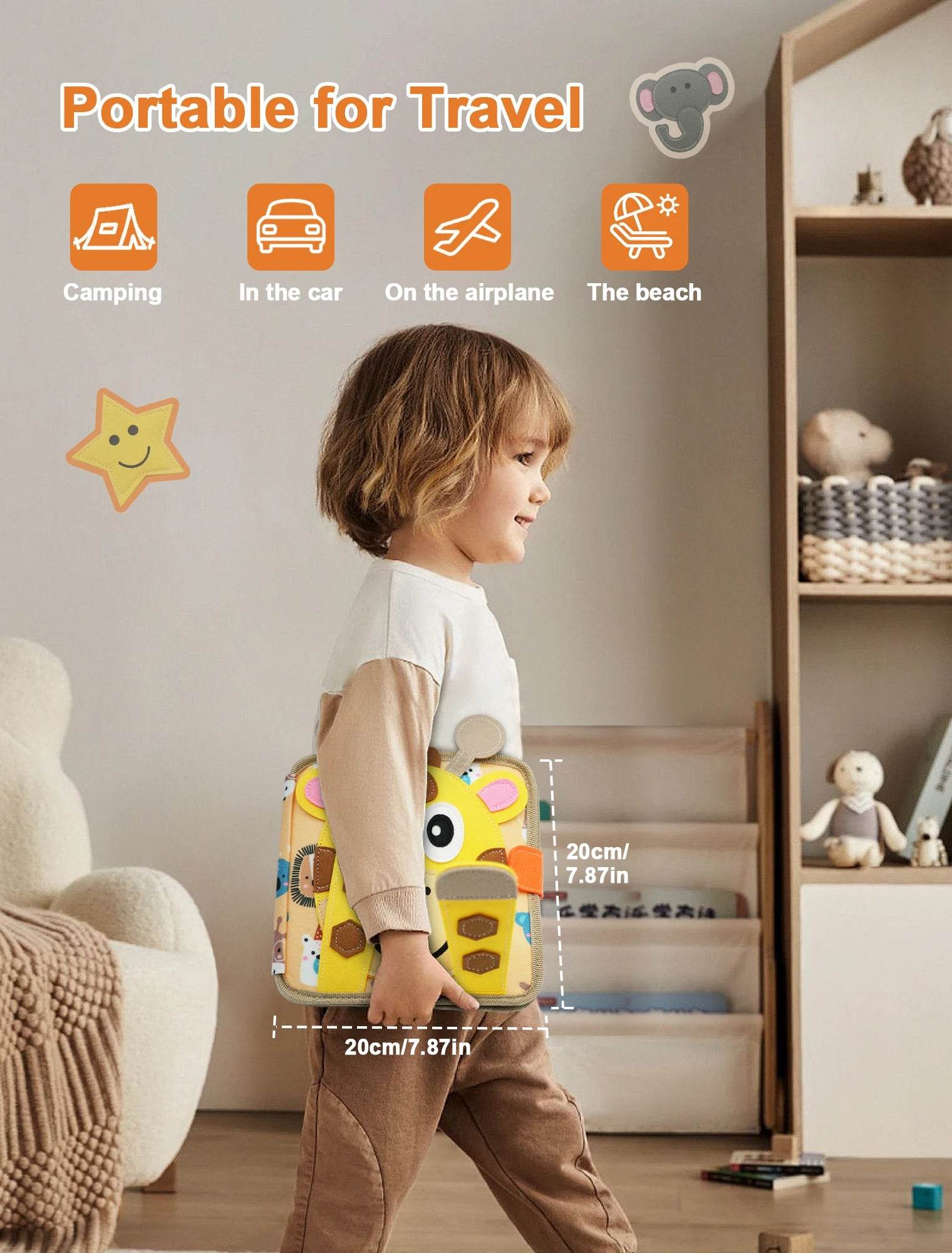 Premium Montessori Toy Giraffe Busy Board 3D Felt Book for Fine Motor Skills Development in Children Aged 3 to 6 - ToylandEU