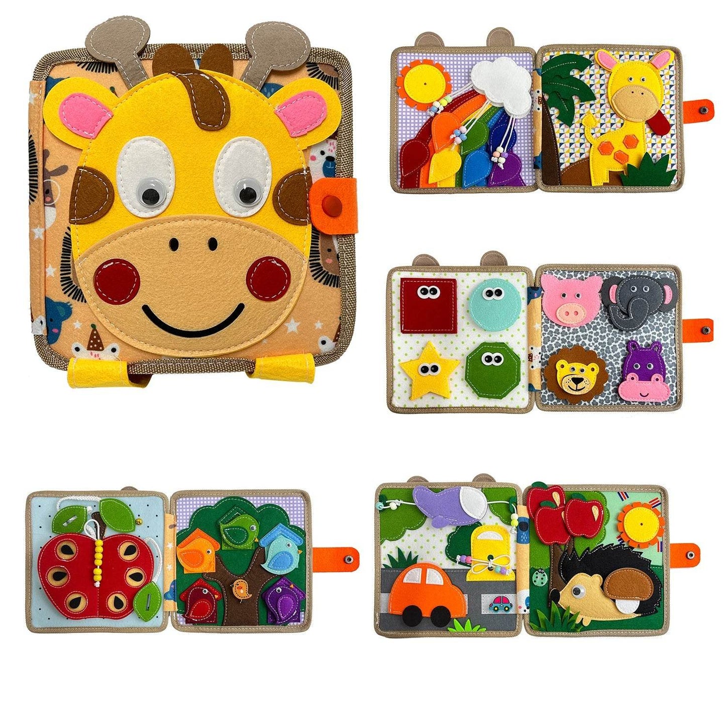 Premium Montessori Toy Giraffe Busy Board 3D Felt Book for Fine Motor Skills Development in Children Aged 3 to 6 - ToylandEU