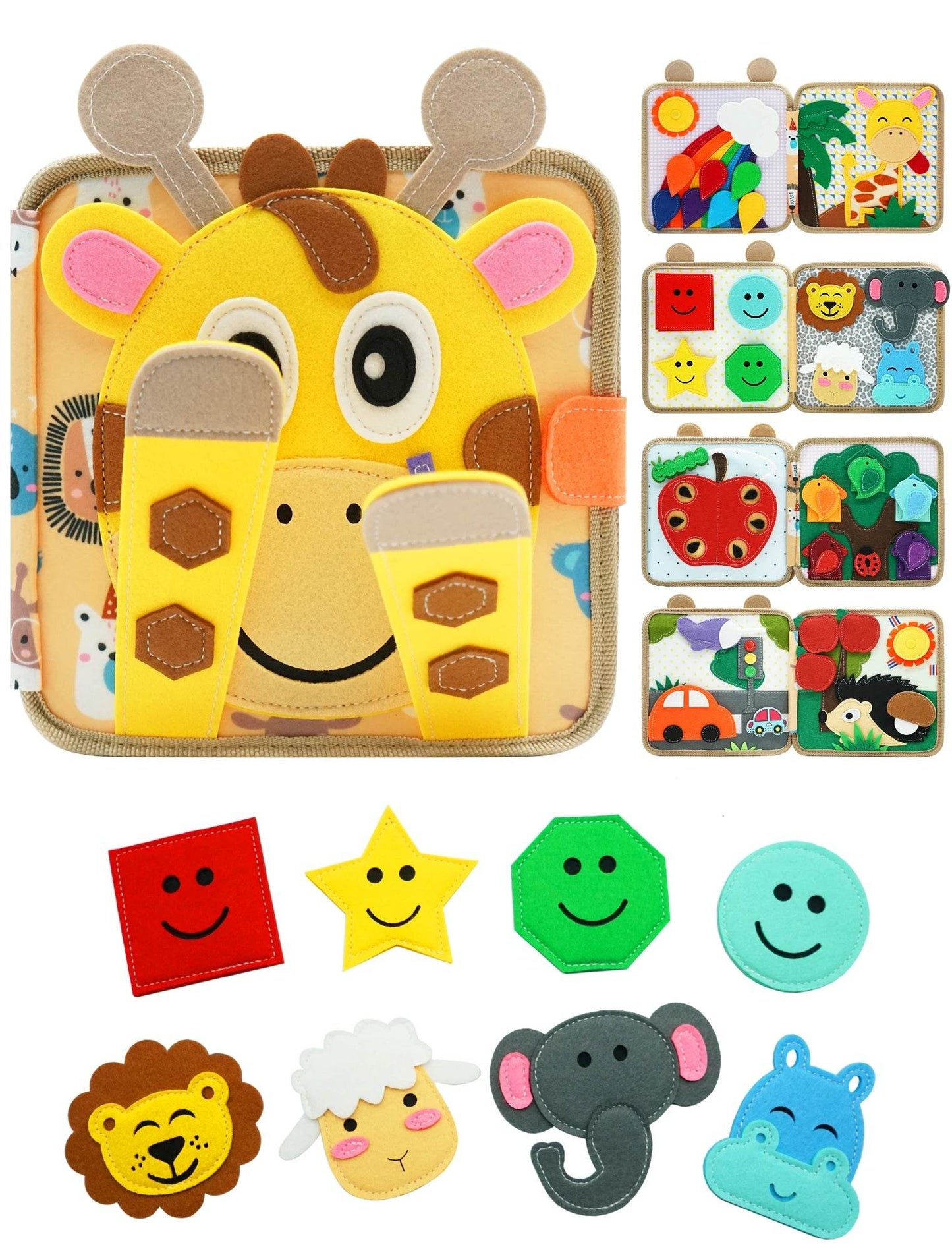 Premium Montessori Toy Giraffe Busy Board 3D Felt Book for Fine Motor Skills Development in Children Aged 3 to 6 - ToylandEU