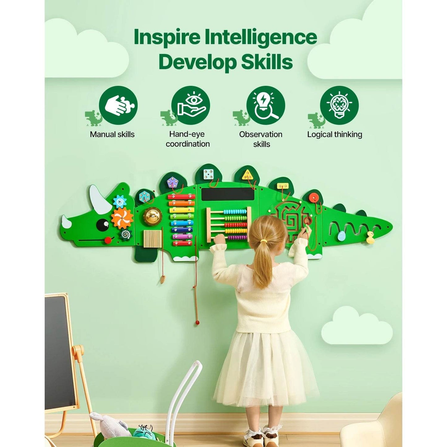 Premium Montessori Wall Panel With Dinosaur Theme For Kids - ToylandEU