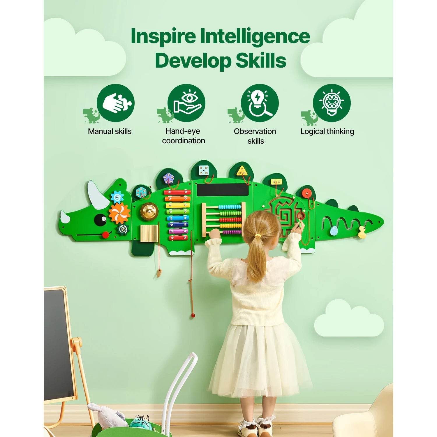 Premium Montessori Wall Panel With Dinosaur Theme For Kids - ToylandEU