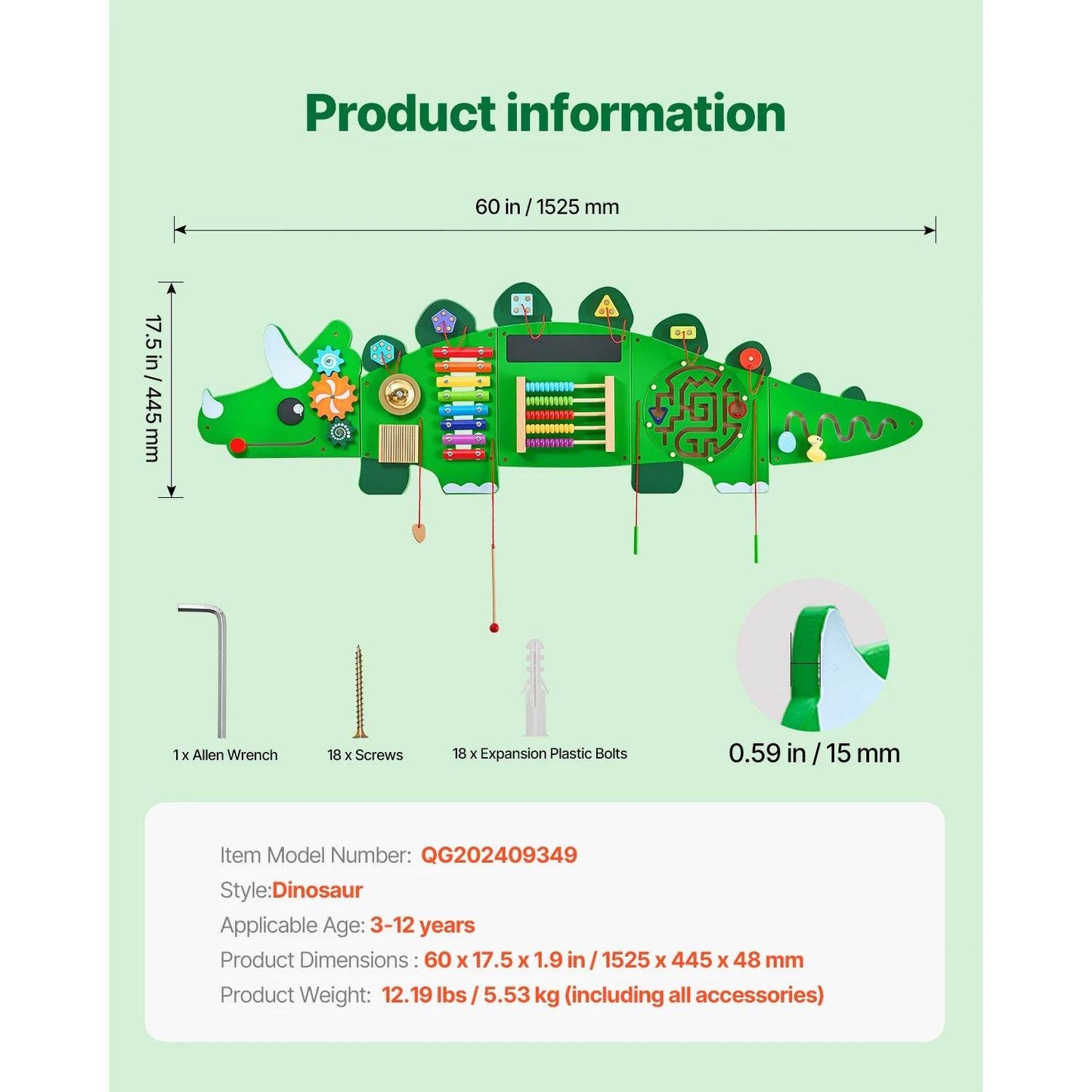 Premium Montessori Wall Panel With Dinosaur Theme For Kids - ToylandEU