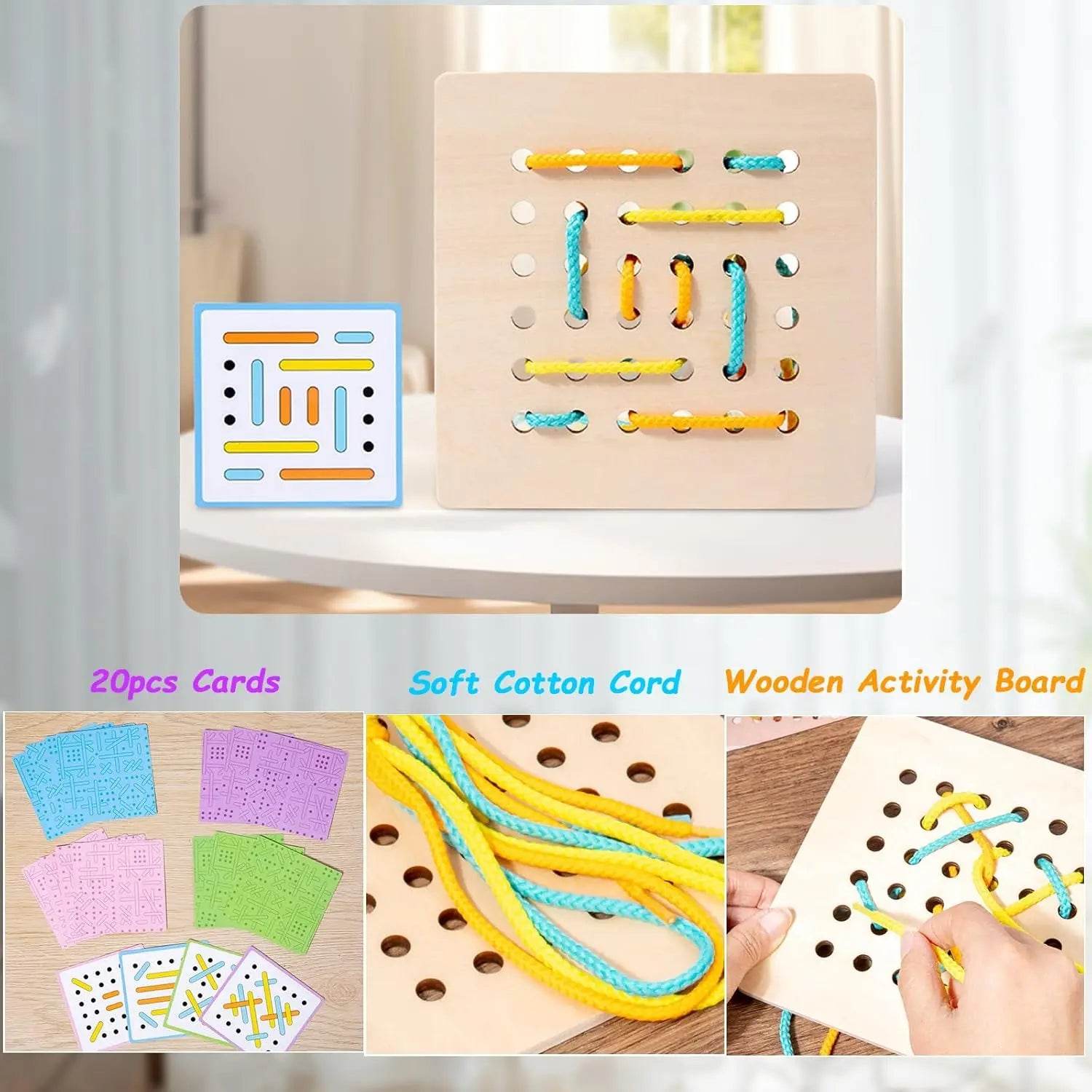 Premium Montessori Wooden Threading Activity Puzzle with Animal Theme for Developing Fine Motor Skills in Children Aged 3 to 6 - ToylandEU