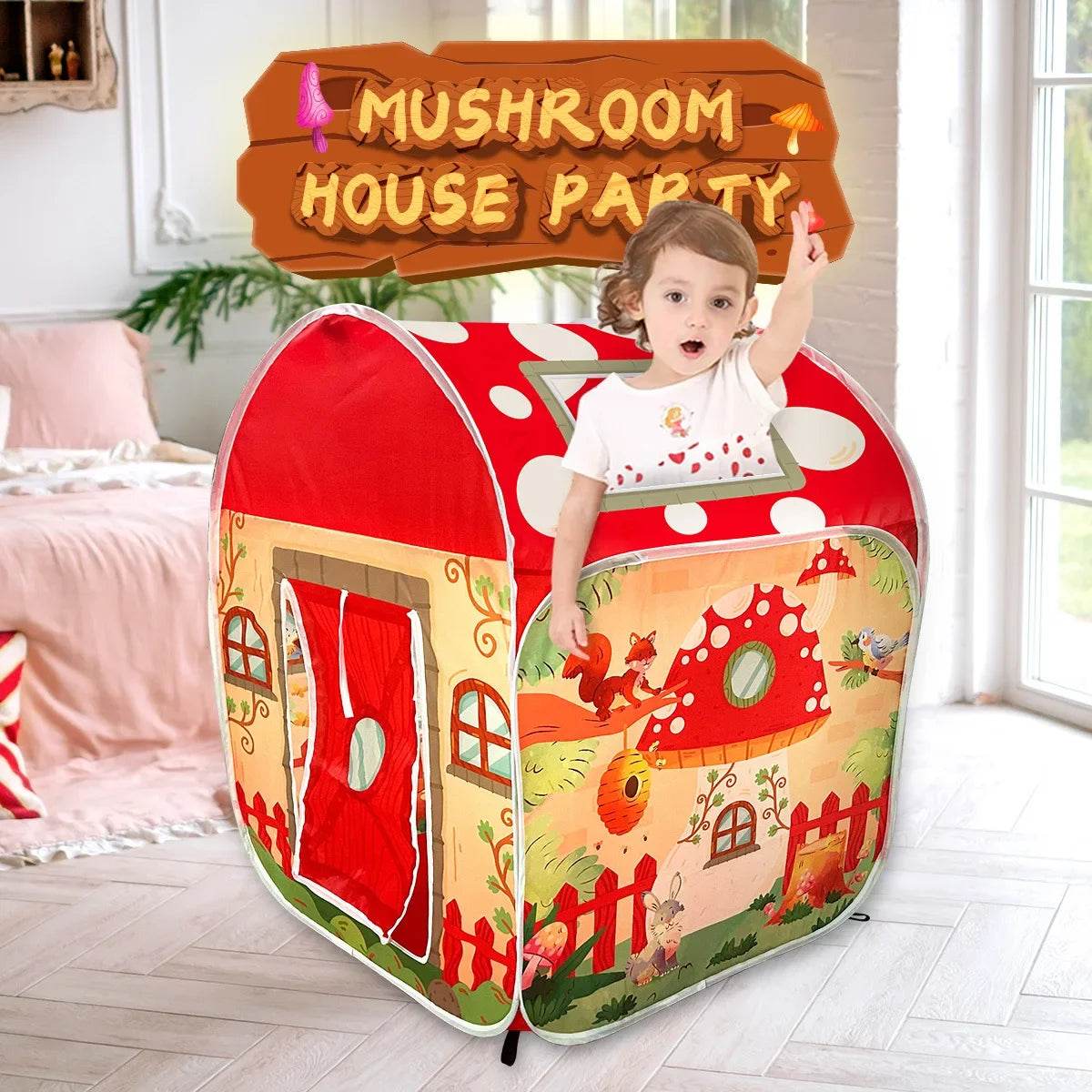 Premium Mushroom Play Tent Foldable For Kids Indoor Outdoor - ToylandEU