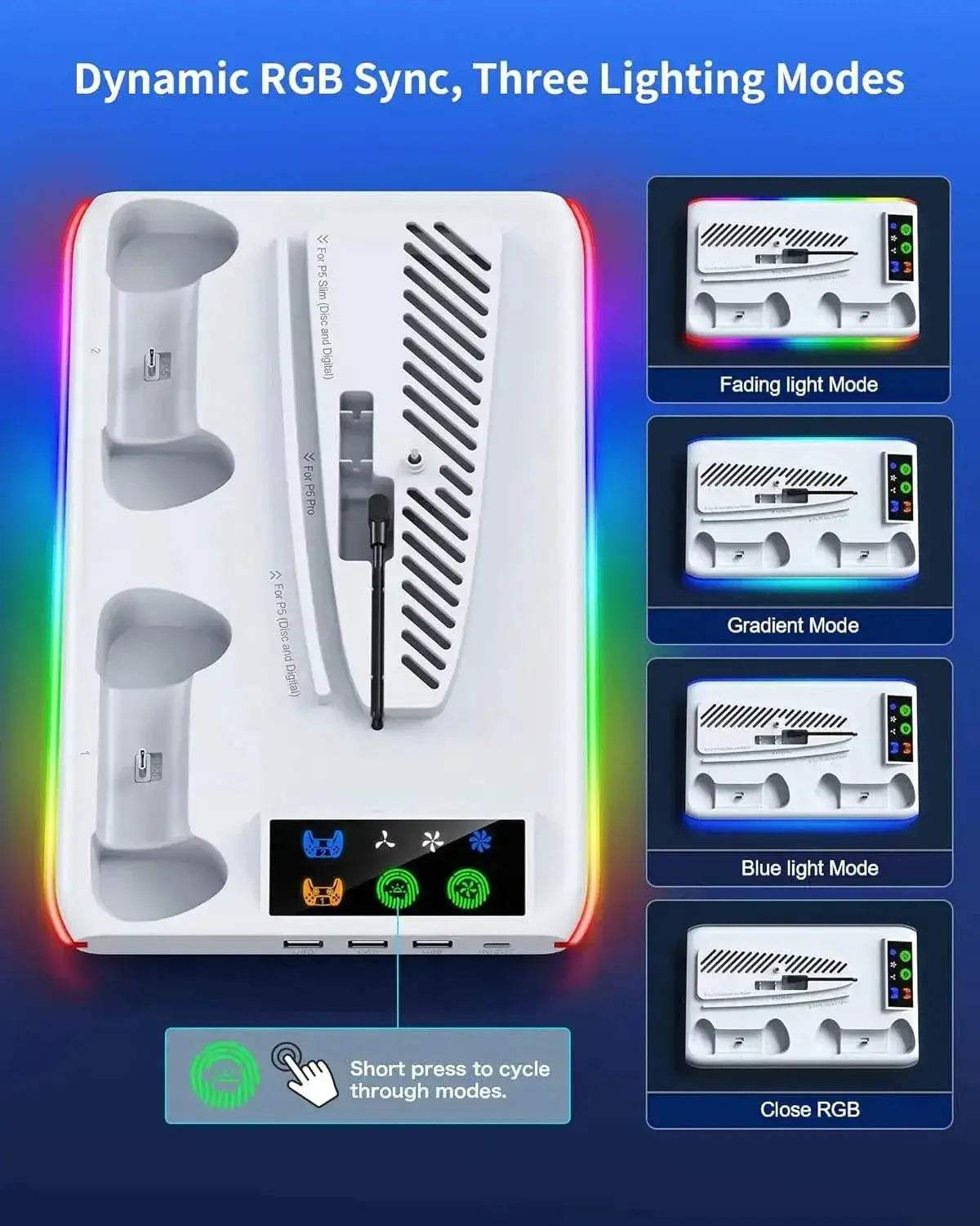 Premium PS5 Cooling Stand with LED Controller Charging Station and Adjustable 3-Gear Fan for PlayStation 5 Gamers - ToylandEU