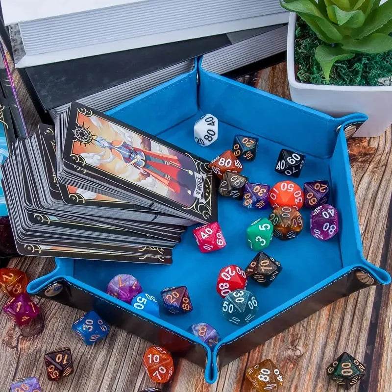Premium PU Leather Folding Dice Storage Tray with Velvet Interior for Tabletop Game Enthusiasts - ToylandEU