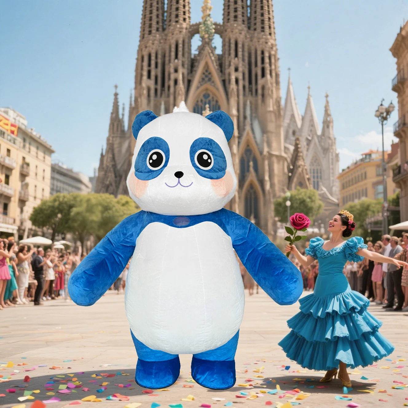 Premium Panda Mascot Costume Blue Inflatable For Parade - ToylandEU