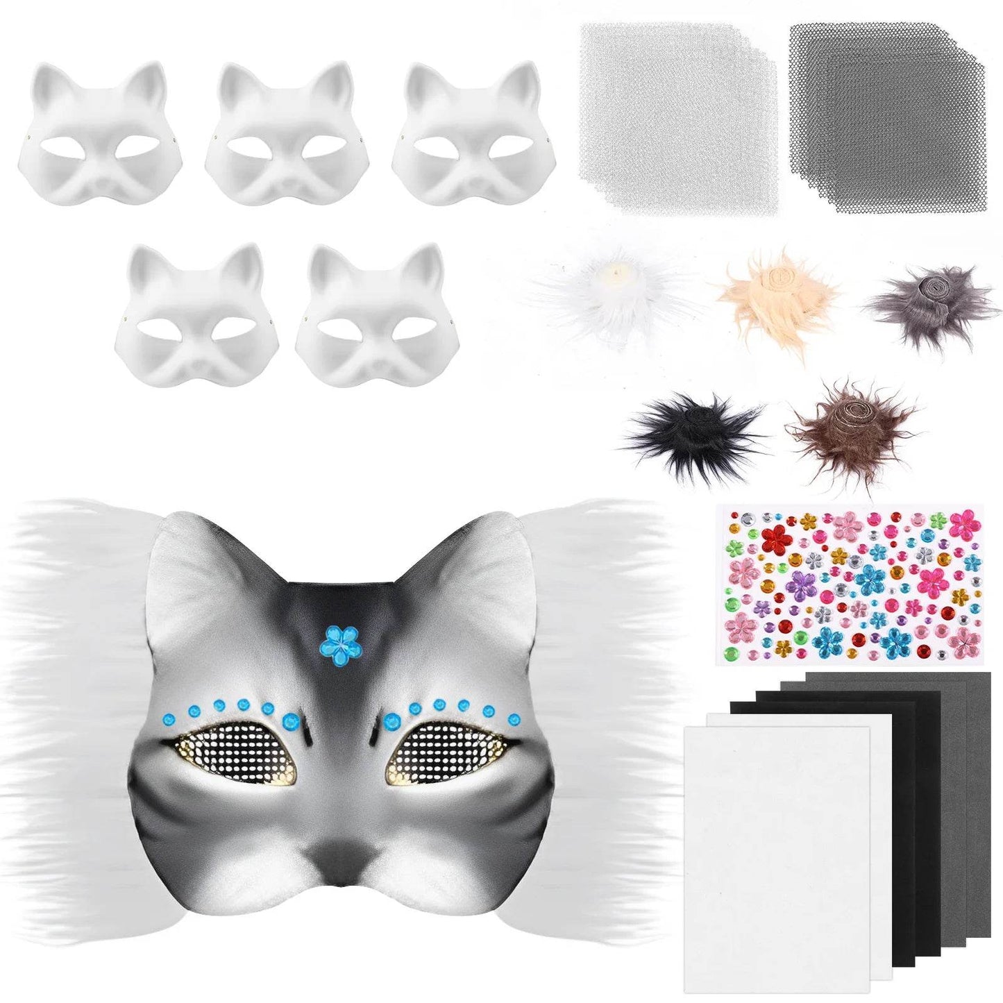 Premium Paper Cat Masks Half Face For Halloween Cosplay - ToylandEU