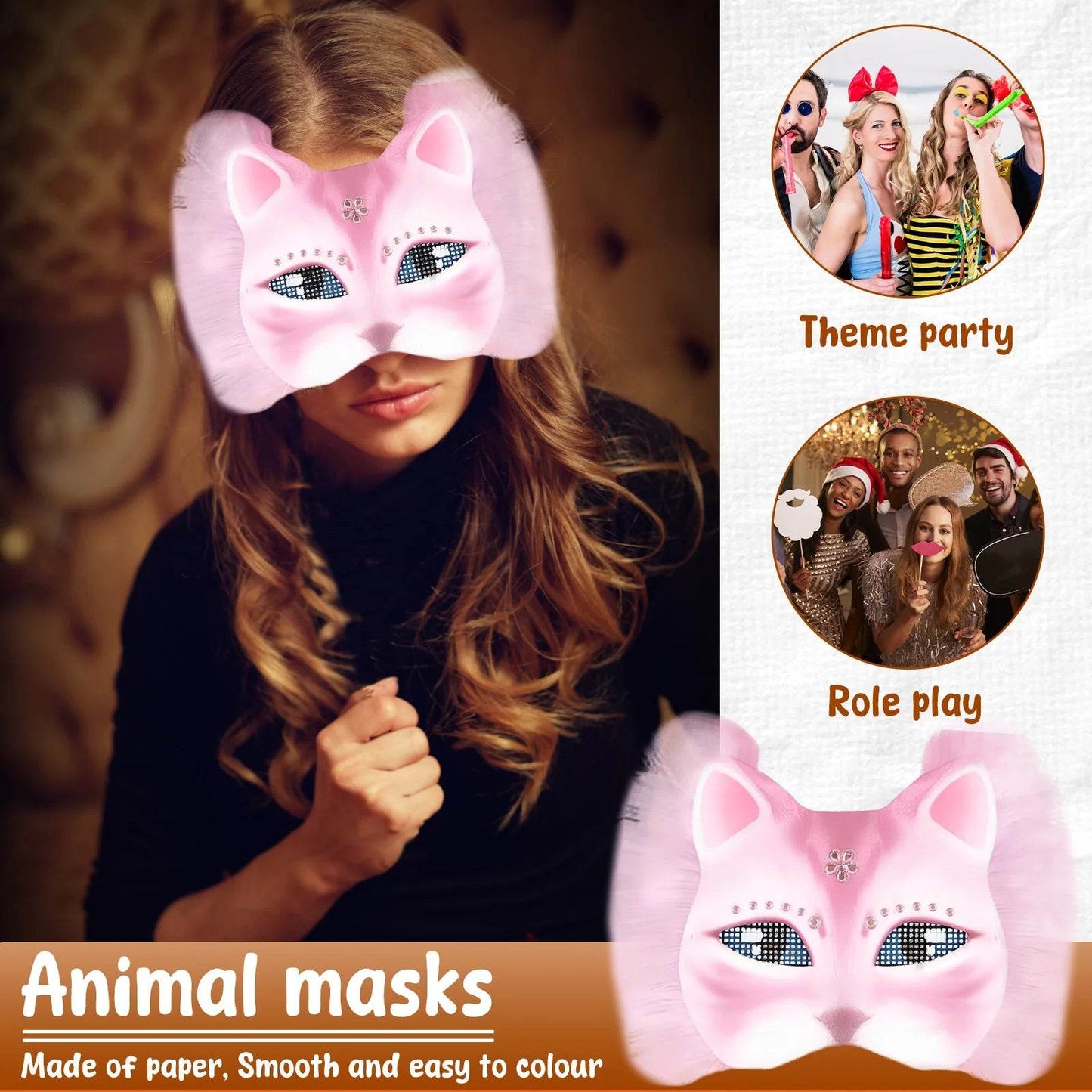 Premium Paper Cat Masks Half Face For Halloween Cosplay - ToylandEU