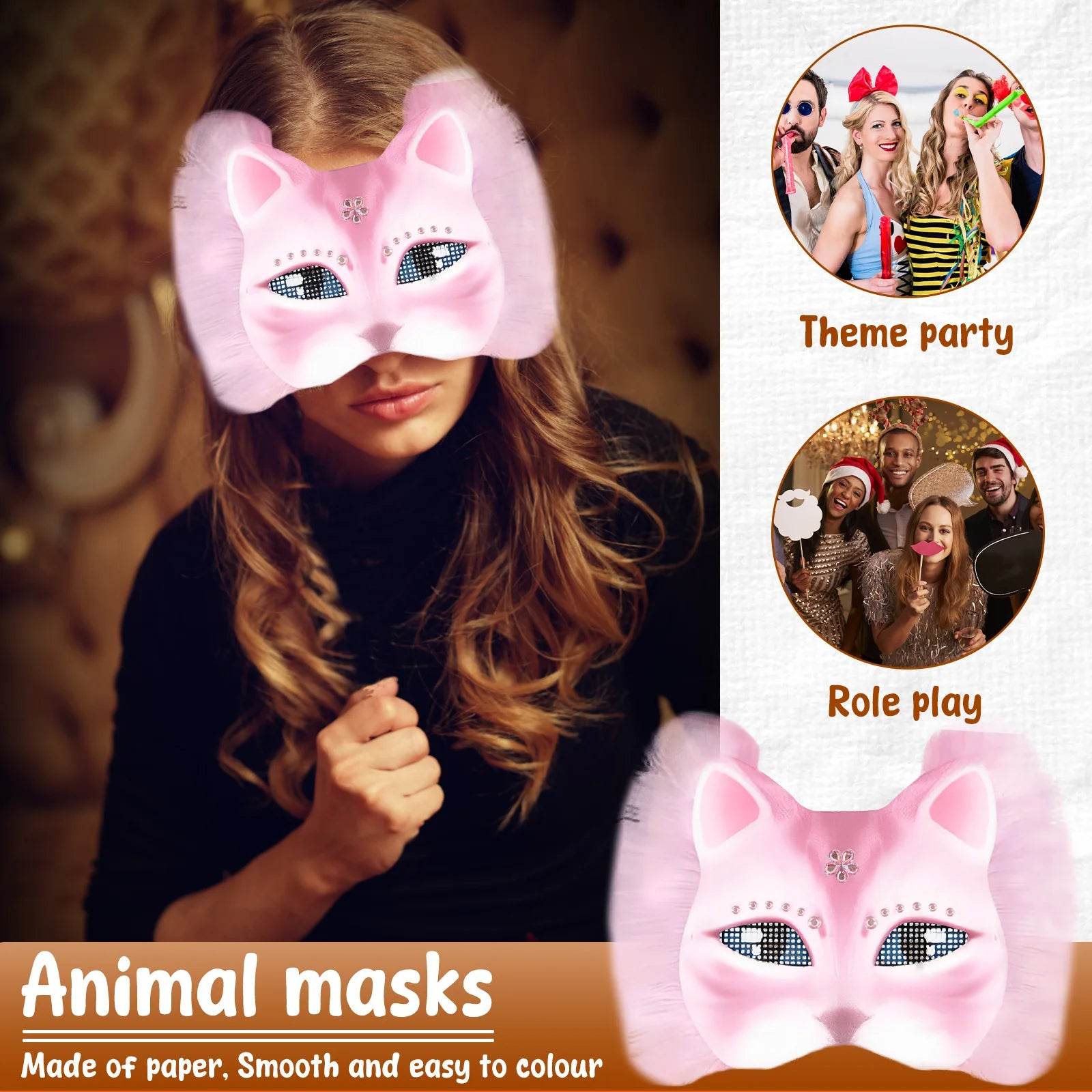 Premium Paper Cat Masks Half Face For Halloween Cosplay - ToylandEU