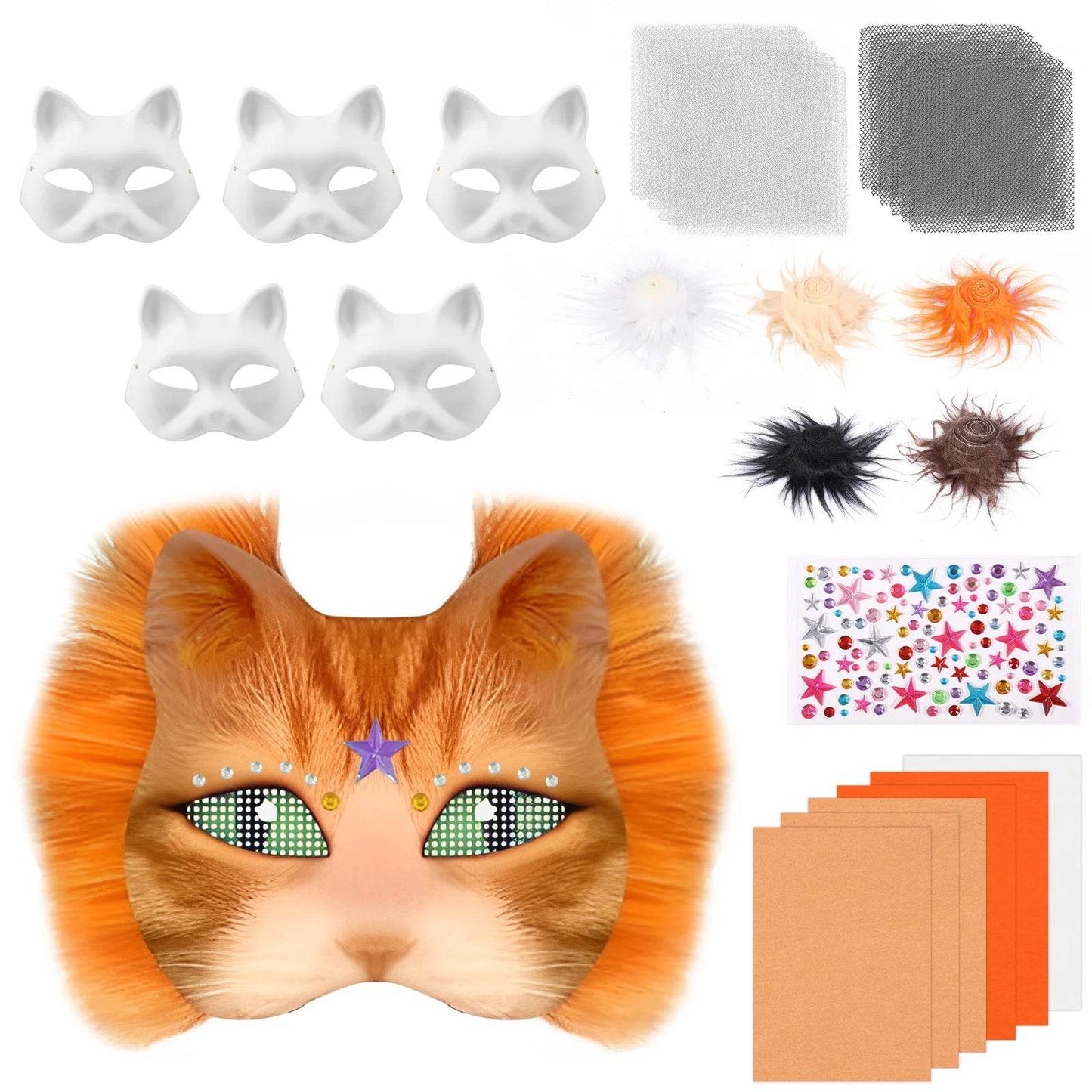 Premium Paper Cat Masks Half Face For Halloween Cosplay - ToylandEU