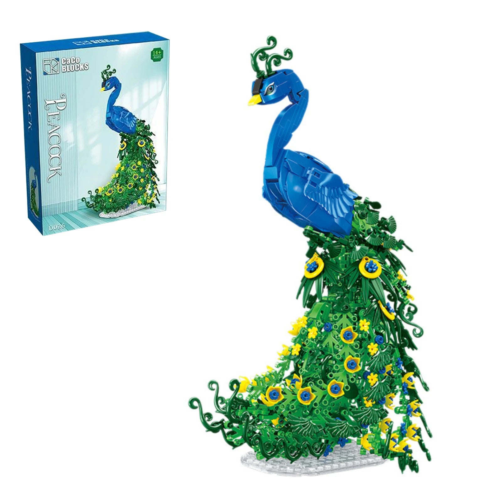 Premium Peacock Model Kit D026 Building Blocks With Flower Parts Decoration And Paper Manual For Kids And Adults - ToylandEU