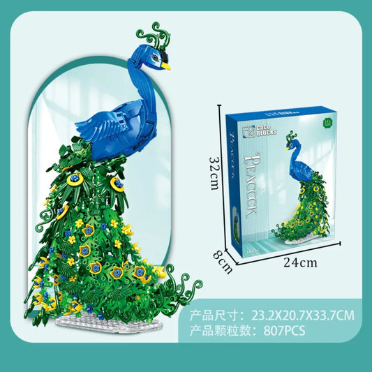 Premium Peacock Model Kit D026 Building Blocks With Flower Parts Decoration And Paper Manual For Kids And Adults - ToylandEU