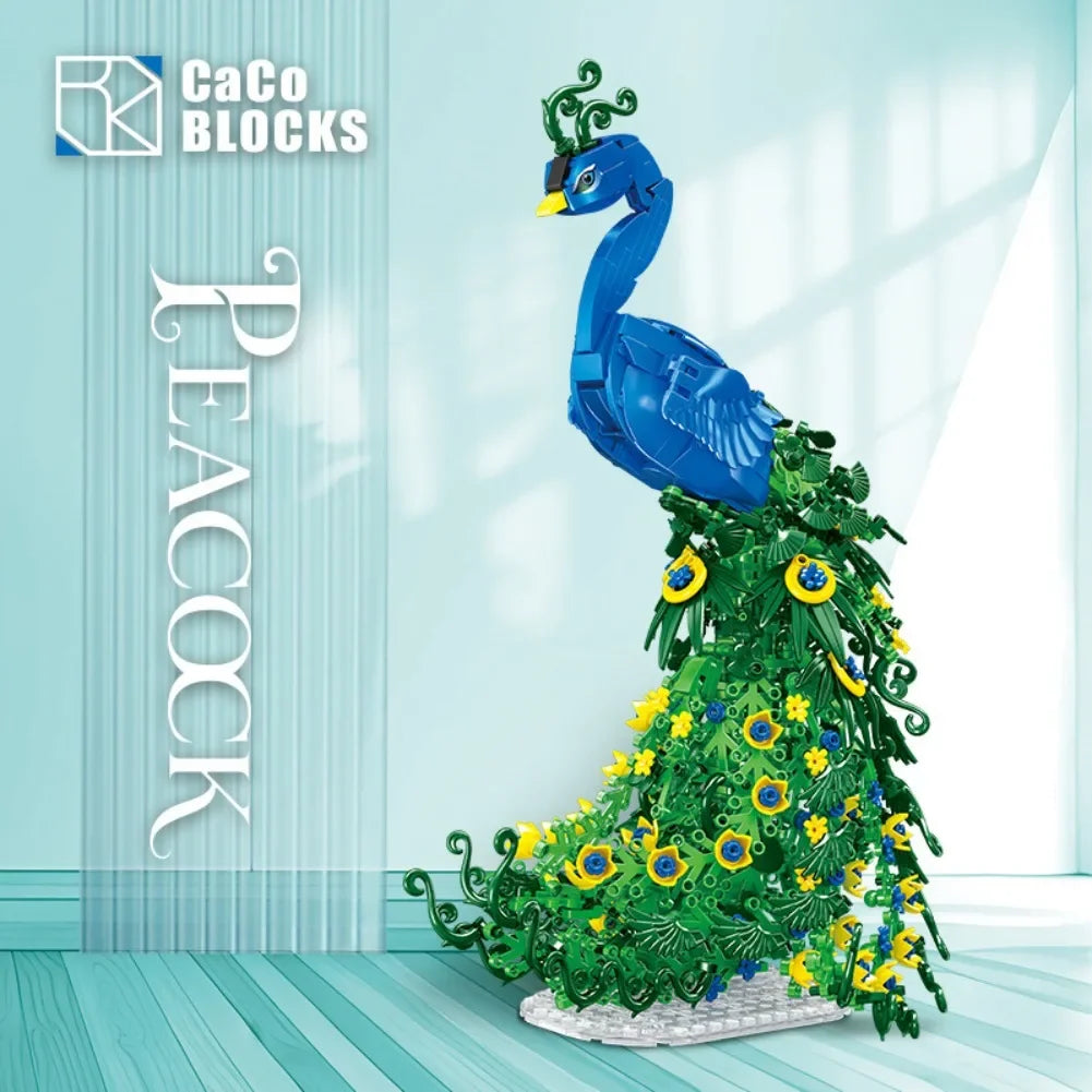 Premium Peacock Model Kit D026 Building Blocks With Flower Parts Decoration And Paper Manual For Kids And Adults - ToylandEU