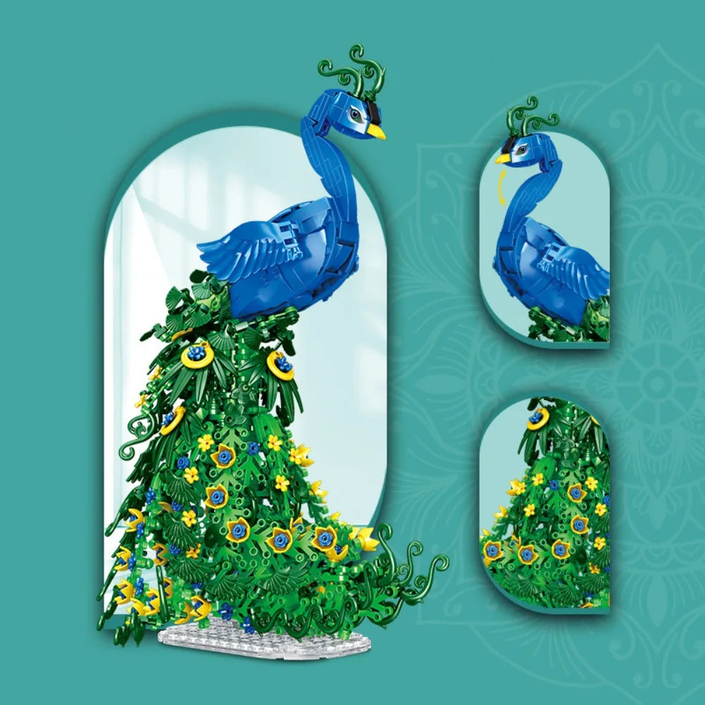 Premium Peacock Model Kit D026 Building Blocks With Flower Parts Decoration And Paper Manual For Kids And Adults - ToylandEU