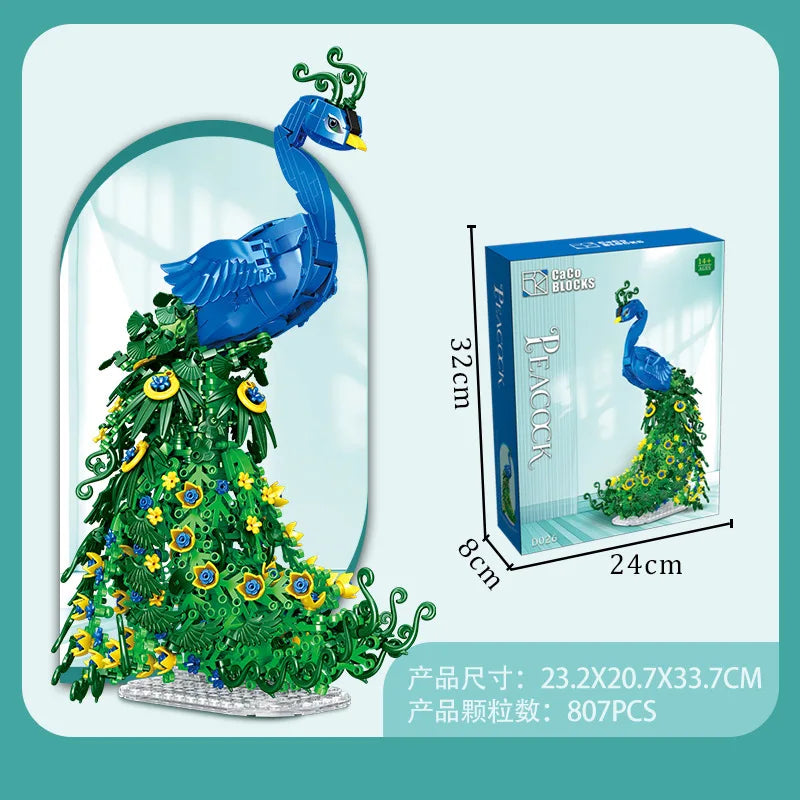 Premium Peacock Model Kit D026 Building Blocks With Flower Parts Decoration And Paper Manual For Kids And Adults - ToylandEU
