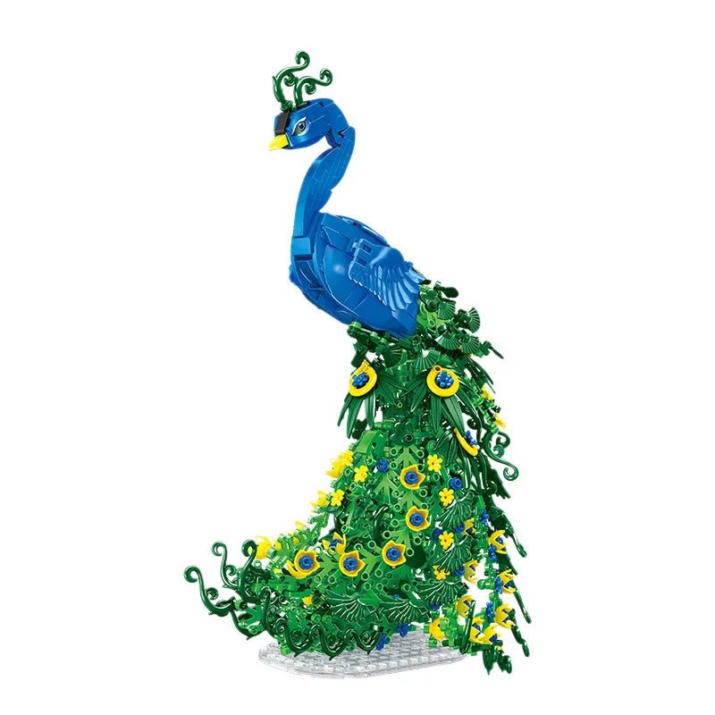 Premium Peacock Model Kit D026 Building Blocks With Flower Parts Decoration And Paper Manual For Kids And Adults - ToylandEU