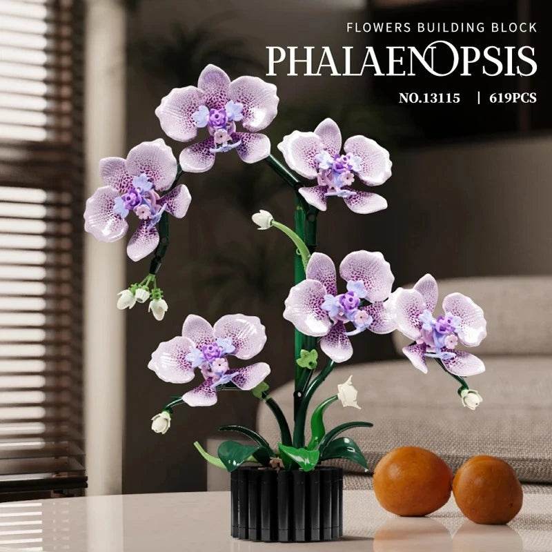 Premium Phalaenopsis Orchid Building Block Set Lego Compatible 619 Pieces For Home Decor Girls Birthday Gift - ToylandEU