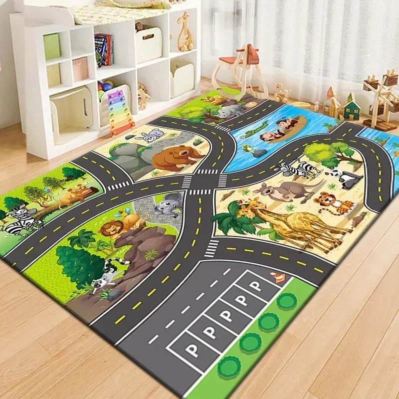 Premium Play Mat Non Slip Cartoon Runway Design Large 100x160 Cm For Babies And Kids Indoor Play - ToylandEU