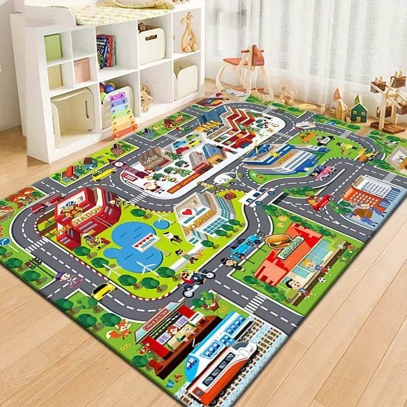 Premium Play Mat Non Slip Cartoon Runway Design Large 100x160 Cm For Babies And Kids Indoor Play - ToylandEU