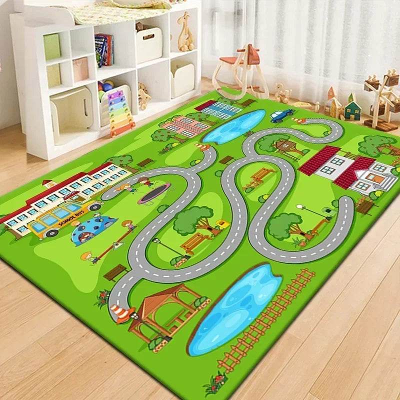 Premium Play Mat Non Slip Cartoon Runway Design Large 100x160 Cm For Babies And Kids Indoor Play - ToylandEU