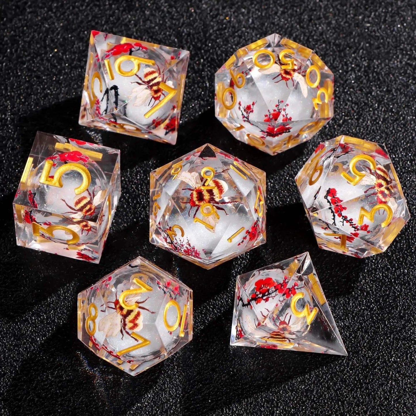 Premium Plum Blossom Polyhedral Dice Set with Liquid Core for Dungeons and Dragons Enthusiasts - ToylandEU