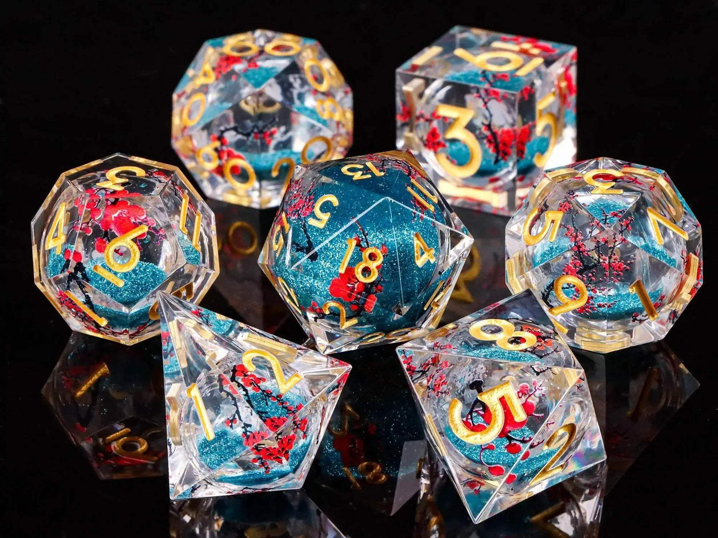 Premium Plum Blossom Polyhedral Dice Set with Liquid Core for Dungeons and Dragons Enthusiasts - ToylandEU