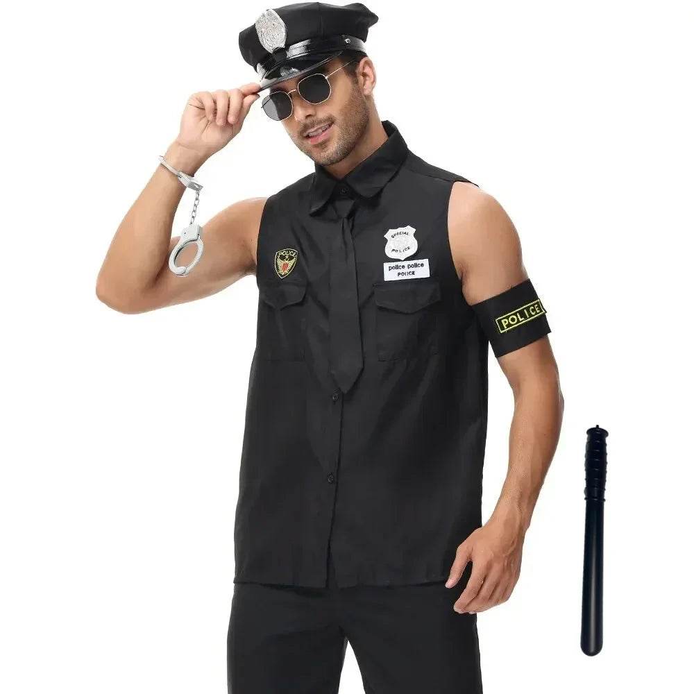 Premium Police Costume Top Shirt Set With Hat Men Cosplay - ToylandEU