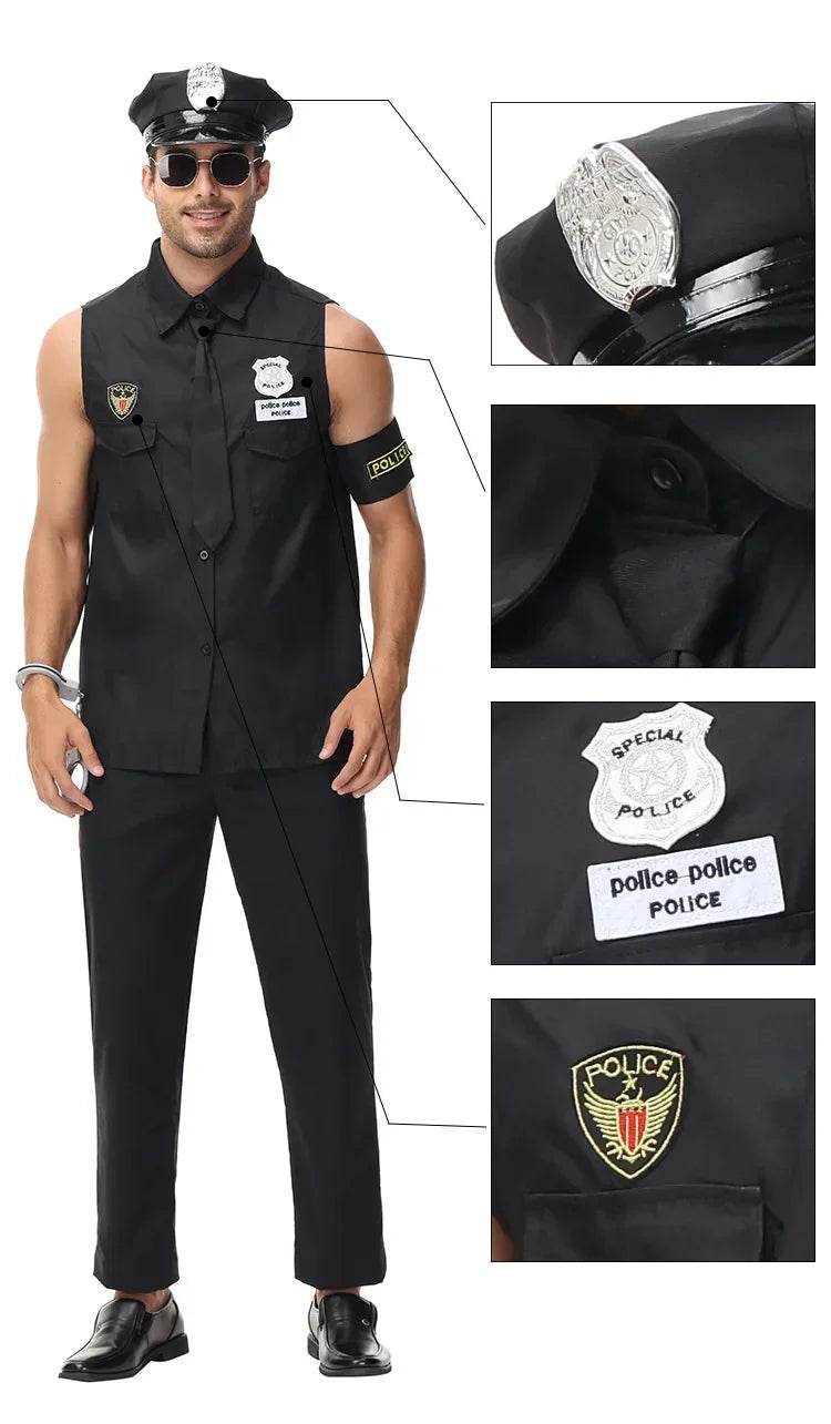 Premium Police Costume Top Shirt Set With Hat Men Cosplay - ToylandEU